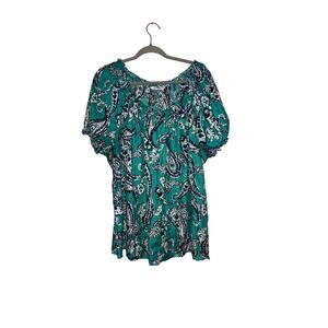 💥Croft & Barrow blueish green paisely boho top size 1X